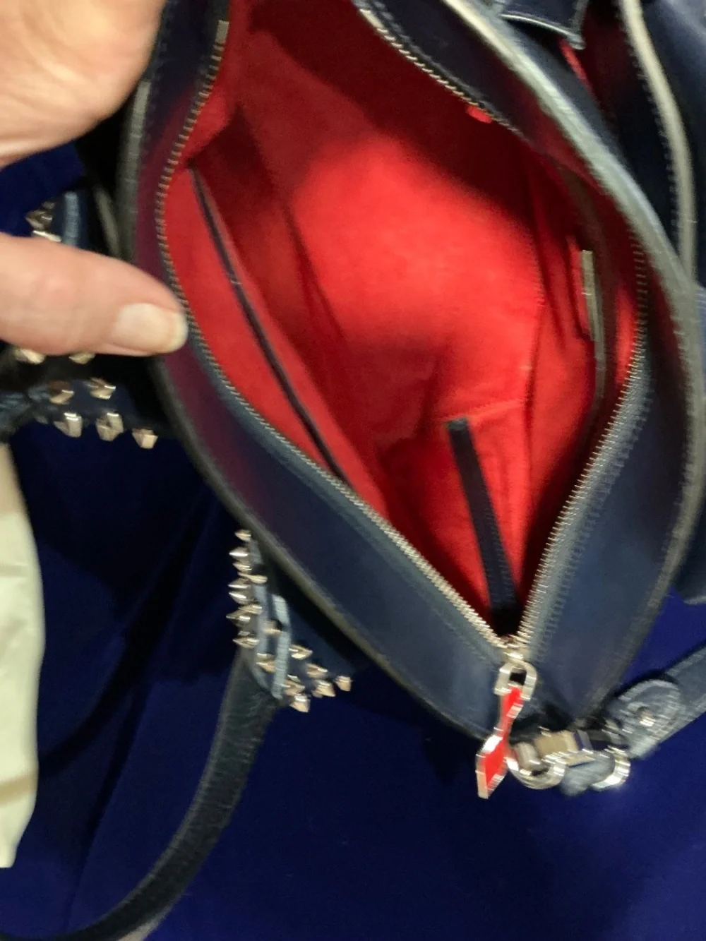 Christian Louboutin Navy Blue Top Handle Spiked 2way Eloise Satchel/Tote Bag - Picture 6 of 11